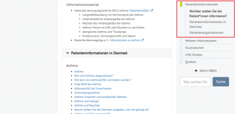 Screen Shot Patienteninformationen
